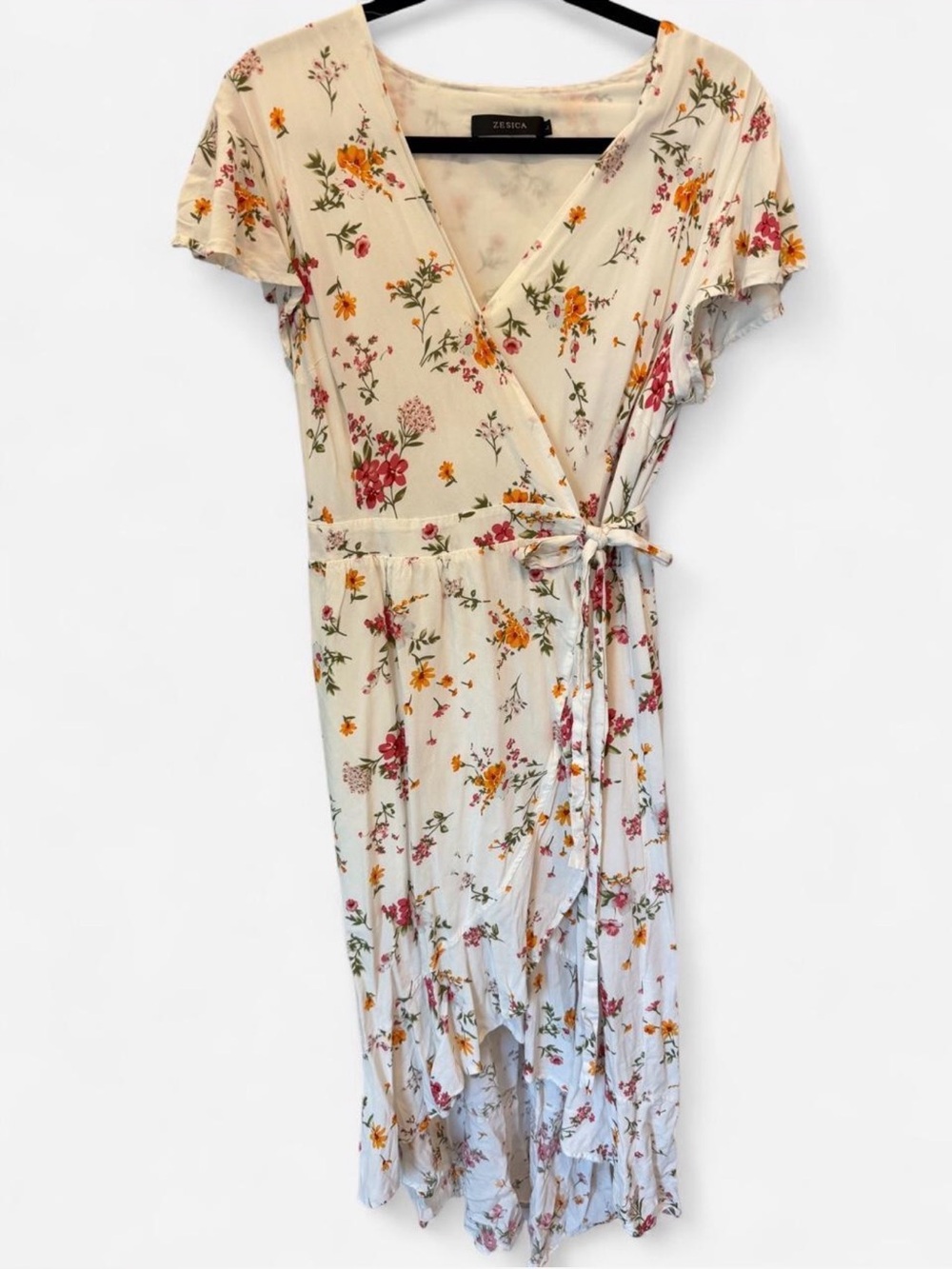 Cream Floral Wrap Dress